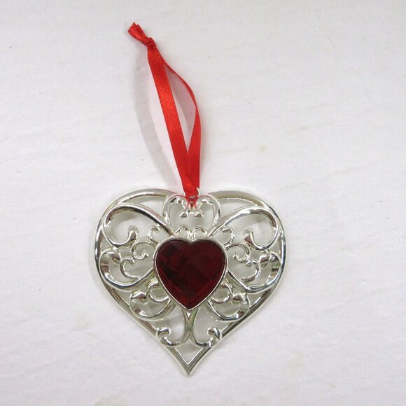 Lenox Silverplate Red Bejeweled Heart Christmas Ornament Keepsake  856360 No Box - Picture 1 of 10